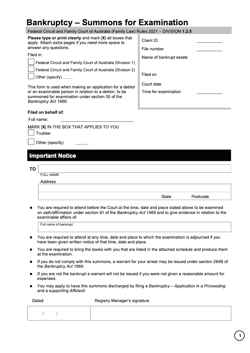 FCFCOA BANK9 Bankruptcy Summons for Examination preview