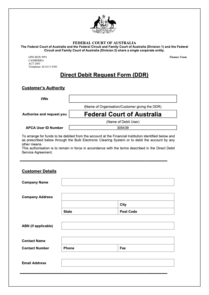 FCFCOA DIR1 Direct Debit Mandate preview