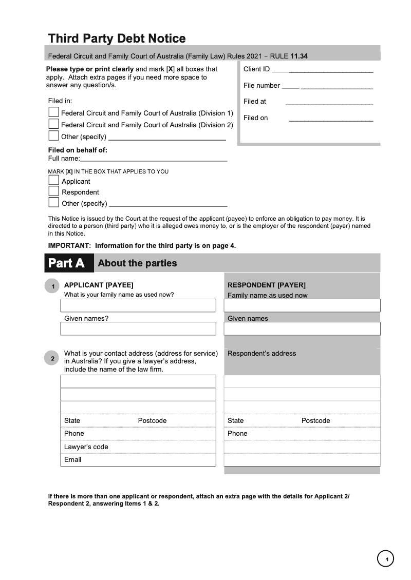 FCFCOA NOT18 Third Party Debt Notice preview